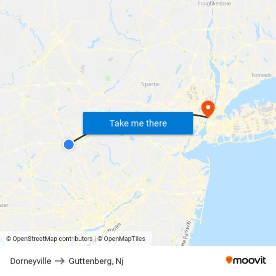 Dorneyville to Guttenberg, Nj map