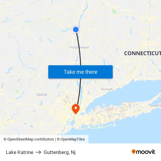 Lake Katrine to Guttenberg, Nj map