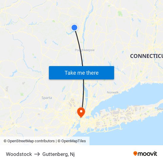 Woodstock to Guttenberg, Nj map