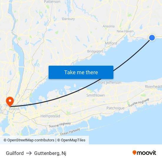 Guilford to Guttenberg, Nj map