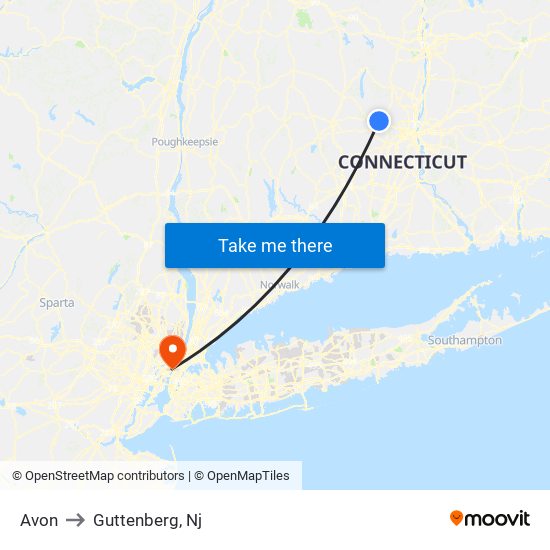 Avon to Guttenberg, Nj map