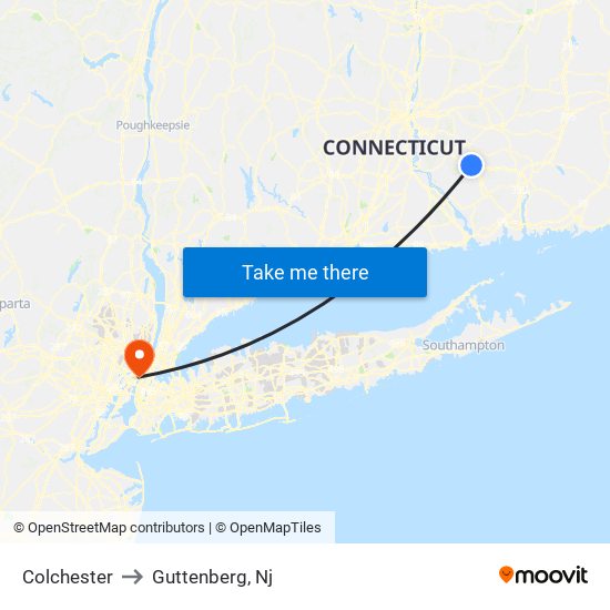 Colchester to Guttenberg, Nj map