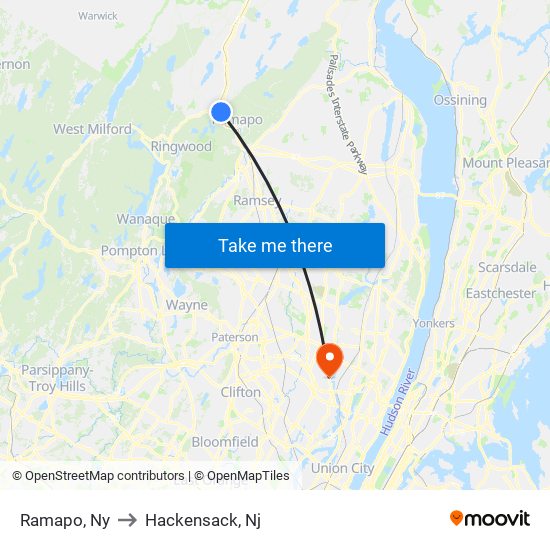 Ramapo, Ny to Hackensack, Nj map