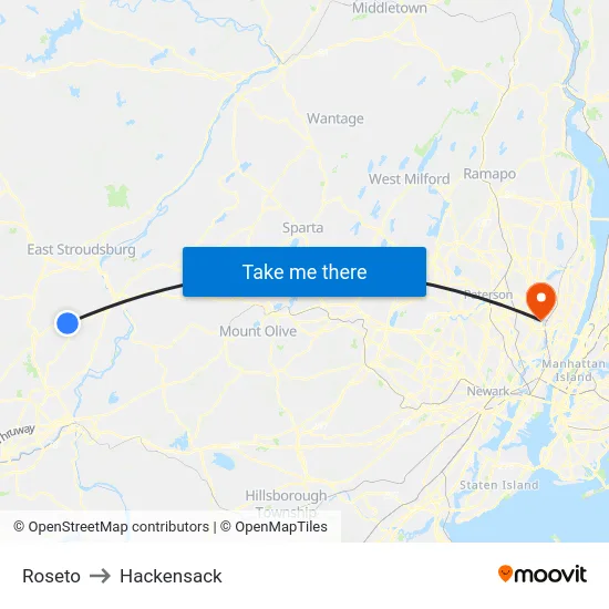 Roseto to Hackensack map