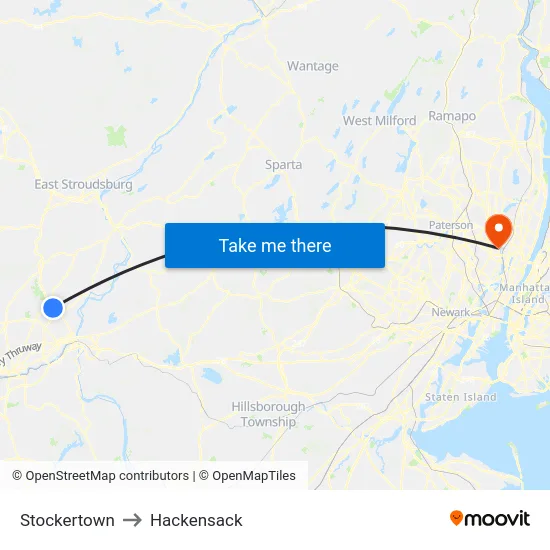Stockertown to Hackensack map