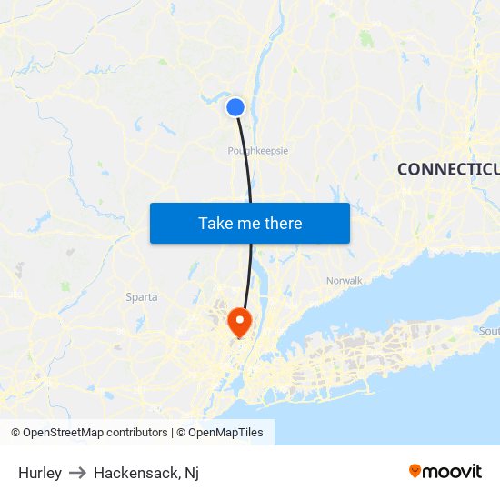 Hurley to Hackensack, Nj map