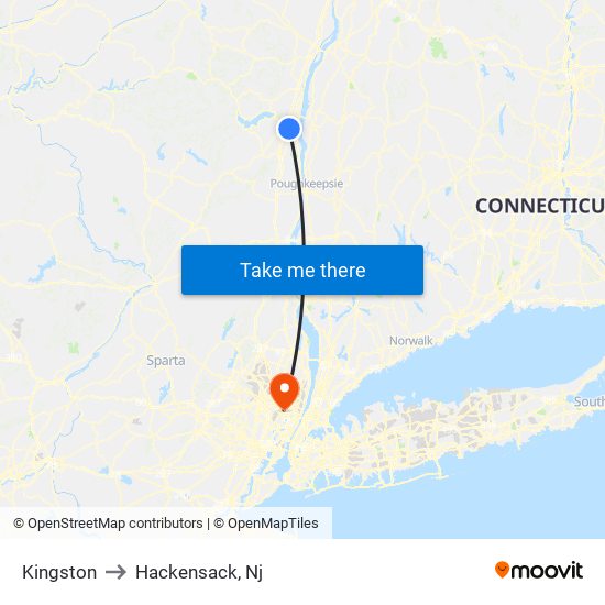 Kingston to Hackensack, Nj map