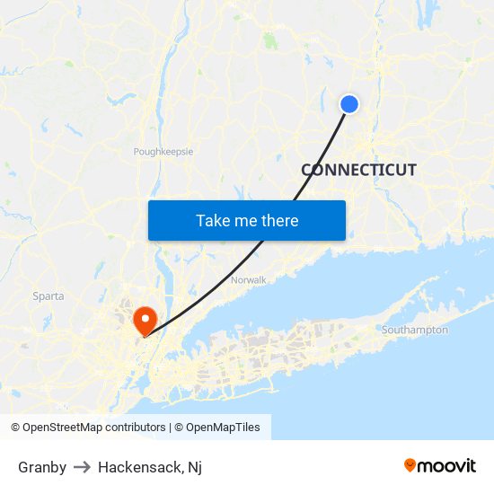 Granby to Hackensack, Nj map