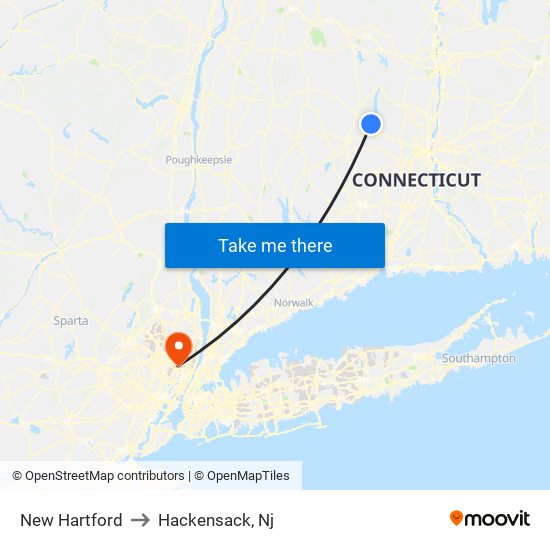 New Hartford to Hackensack, Nj map