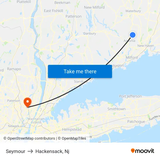 Seymour to Hackensack, Nj map