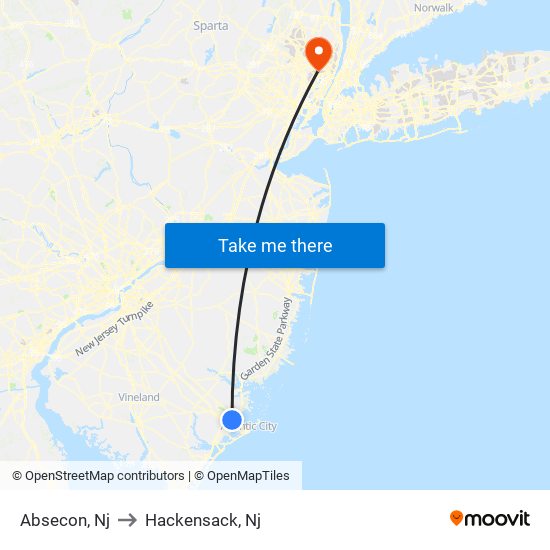 Absecon, Nj to Hackensack, Nj map