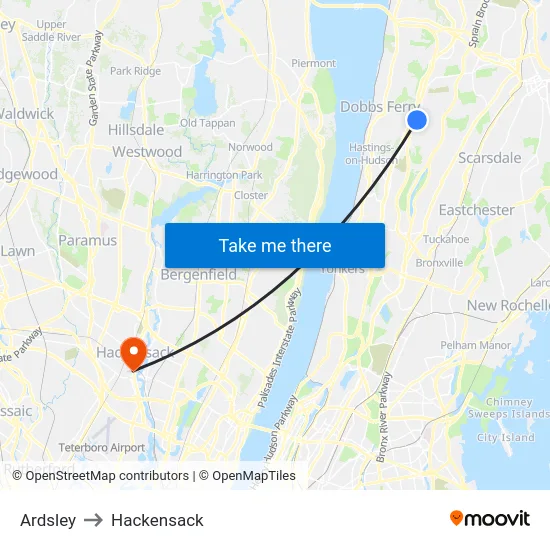 Ardsley to Hackensack map