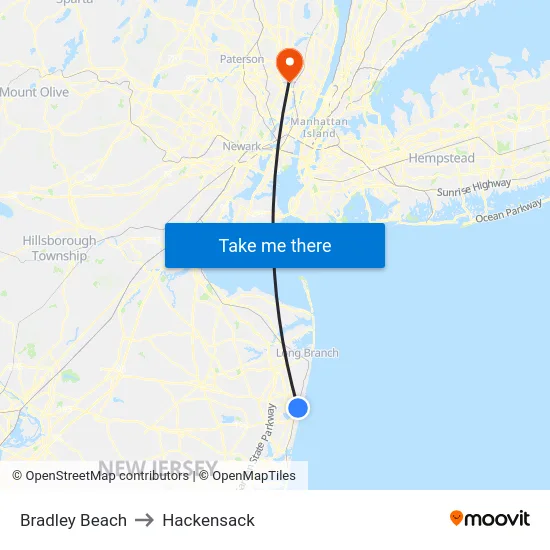 Bradley Beach to Hackensack map