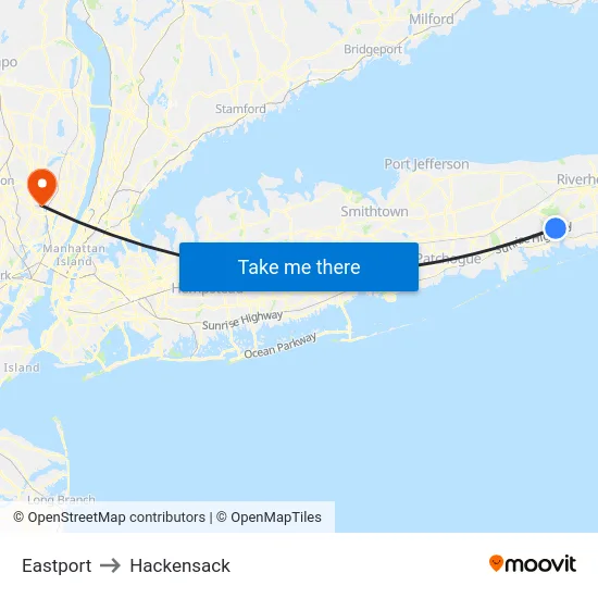 Eastport to Hackensack map