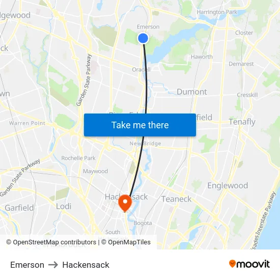 Emerson to Hackensack map