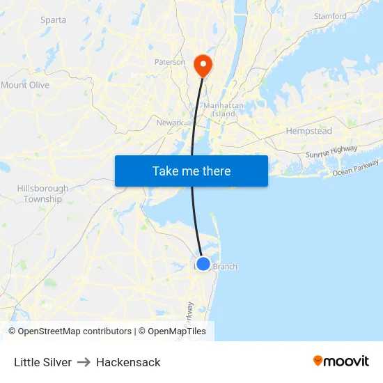 Little Silver to Hackensack map