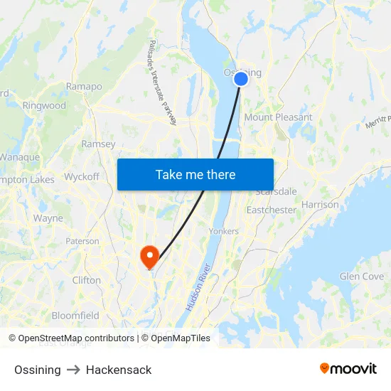 Ossining to Hackensack map