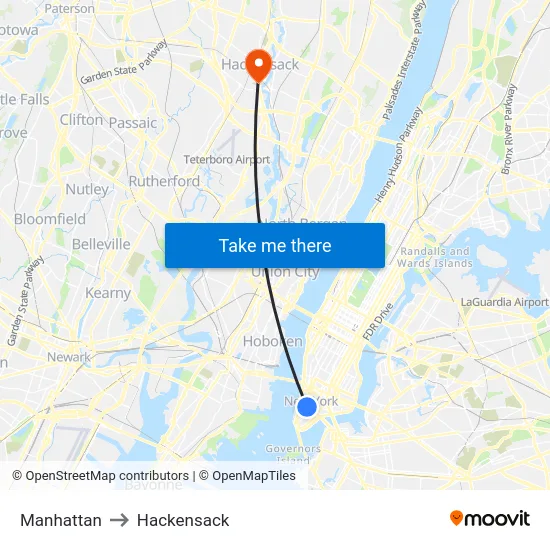 Manhattan to Hackensack map