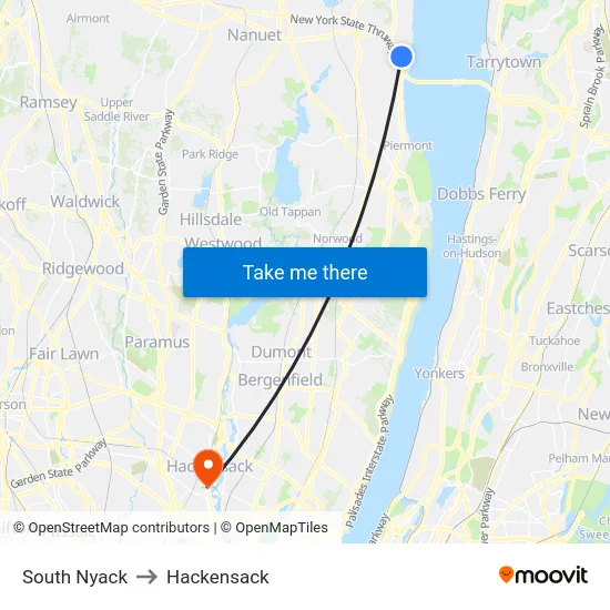 South Nyack to Hackensack map