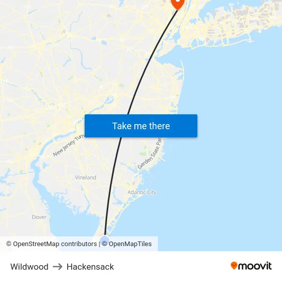 Wildwood to Hackensack map