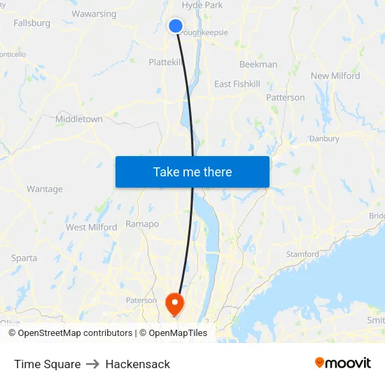 Time Square to Hackensack map