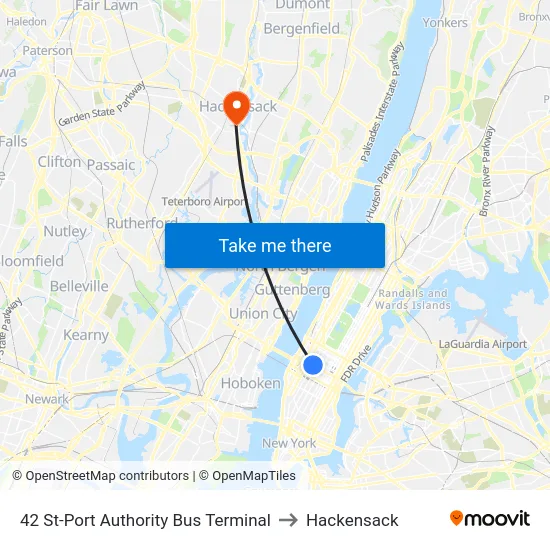 42 St-Port Authority Bus Terminal to Hackensack map