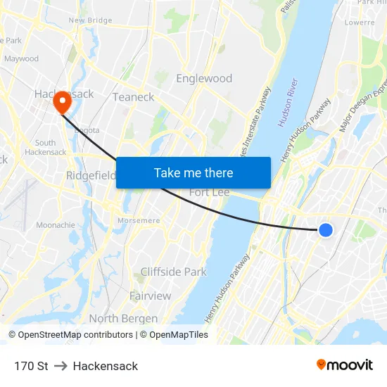 170 St to Hackensack map