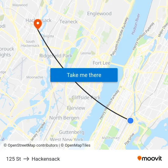 125 St to Hackensack map