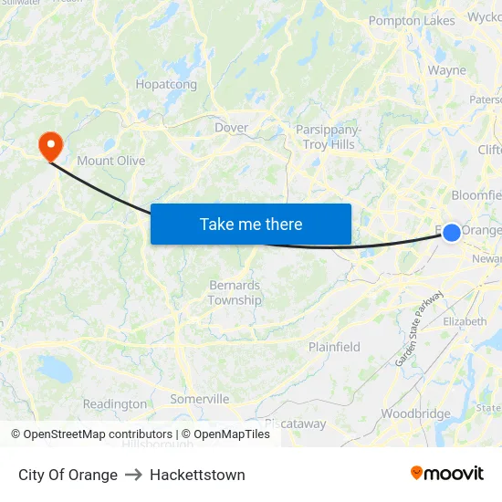 City Of Orange to Hackettstown map