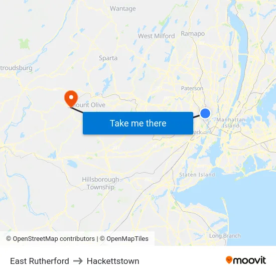 East Rutherford to Hackettstown map