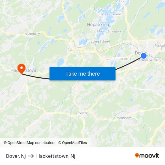 Dover, Nj to Hackettstown, Nj map