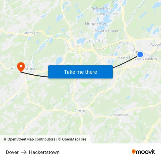 Dover to Hackettstown map