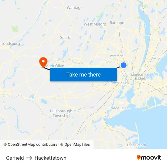 Garfield to Hackettstown map