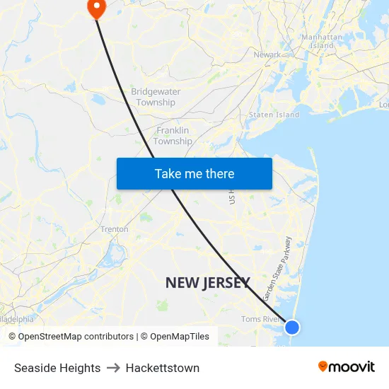 Seaside Heights to Hackettstown map