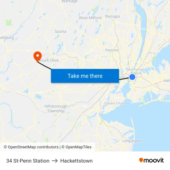 34 St-Penn Station to Hackettstown map
