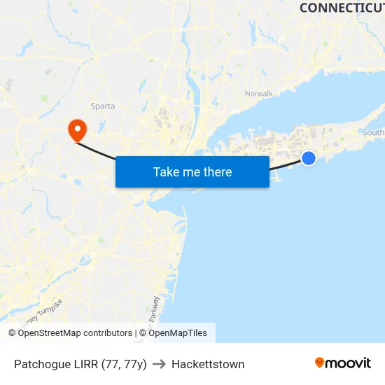 Patchogue LIRR (77, 77y) to Hackettstown map
