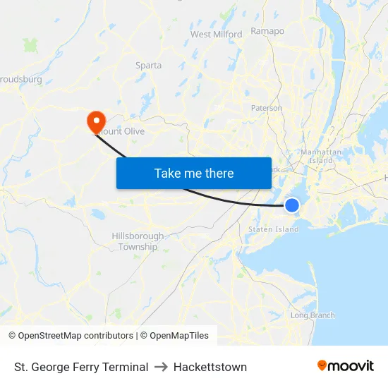St. George Ferry Terminal to Hackettstown map