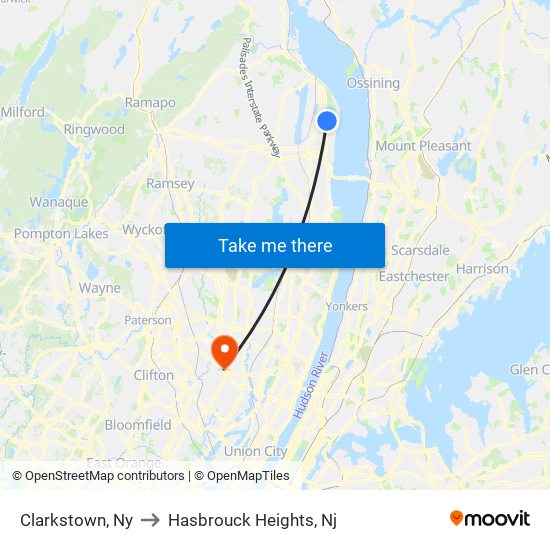 Clarkstown, Ny to Hasbrouck Heights, Nj map