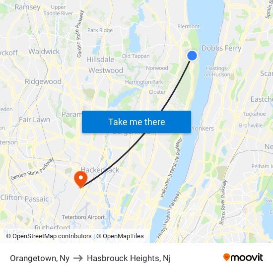 Orangetown, Ny to Hasbrouck Heights, Nj map