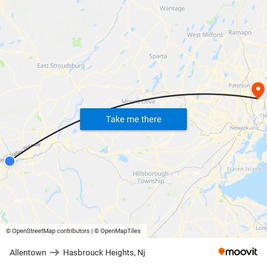 Allentown to Hasbrouck Heights, Nj map