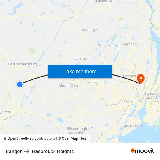 Bangor to Hasbrouck Heights map