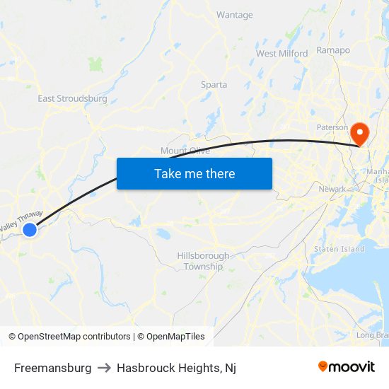 Freemansburg to Hasbrouck Heights, Nj map