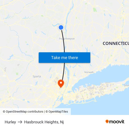 Hurley to Hasbrouck Heights, Nj map