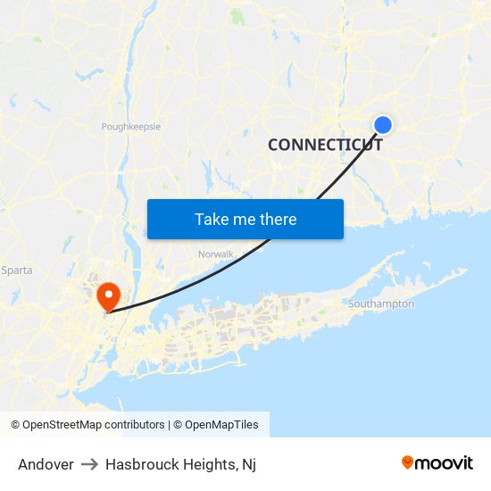 Andover to Hasbrouck Heights, Nj map