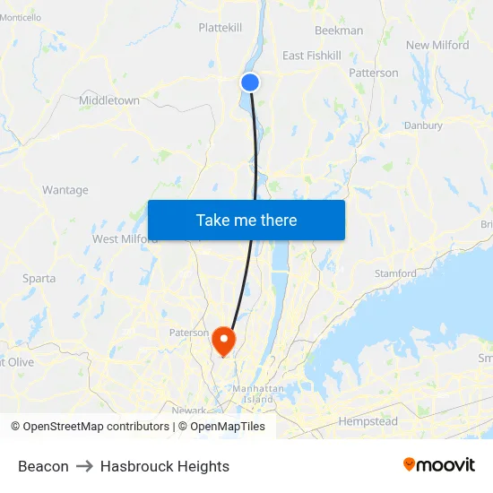 Beacon to Hasbrouck Heights map