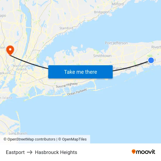 Eastport to Hasbrouck Heights map