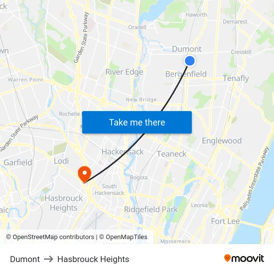 Dumont to Hasbrouck Heights map