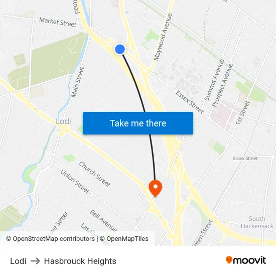 Lodi to Hasbrouck Heights map