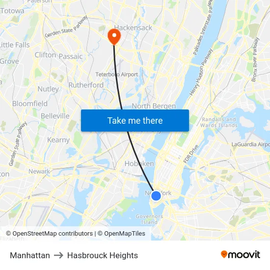 Manhattan to Hasbrouck Heights map