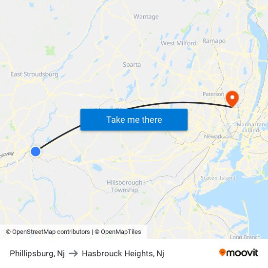 Phillipsburg, Nj to Hasbrouck Heights, Nj map